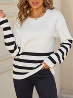 Striped Trim Crew Neck Sweater (2)