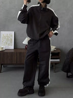 Contrast Side Stripe Zip Up Top Pants Set