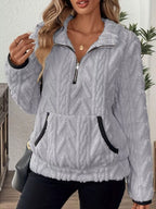 Full Size Half Zip Kangaroo Pocket Sweatshirt Plus (26)