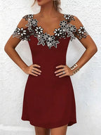 Lace Floral Trim Cold Shoulder Mini Dress (10)