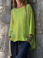 Full Size Round Neck Relaxed Fit Blouse Plus (2)