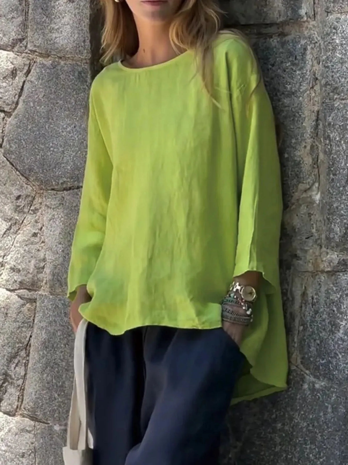 Full Size Round Neck Relaxed Fit Blouse Plus (2)