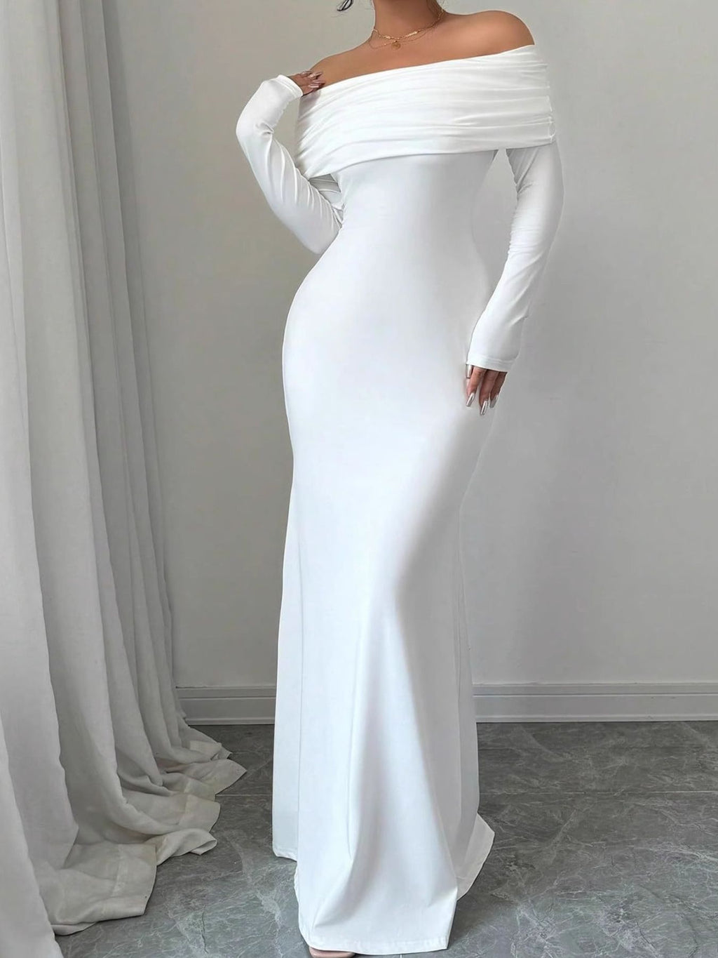 Off-shoulder Ruched Bodycon Maxi Dress