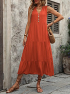 Decorative Button Notched Sleeveless Dress (7)