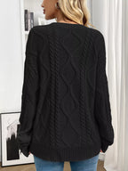Cable Knit Round Neck Long Sleeve Sweater (14)