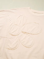 Raw Edge Flower Patch Drop Shoulder Casual Top (9)