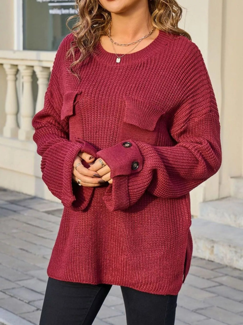 Pocket Detail Round Neck Sweater (21)
