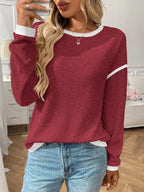 Ribbed Contrast Trim Long Sleeve Top (30)