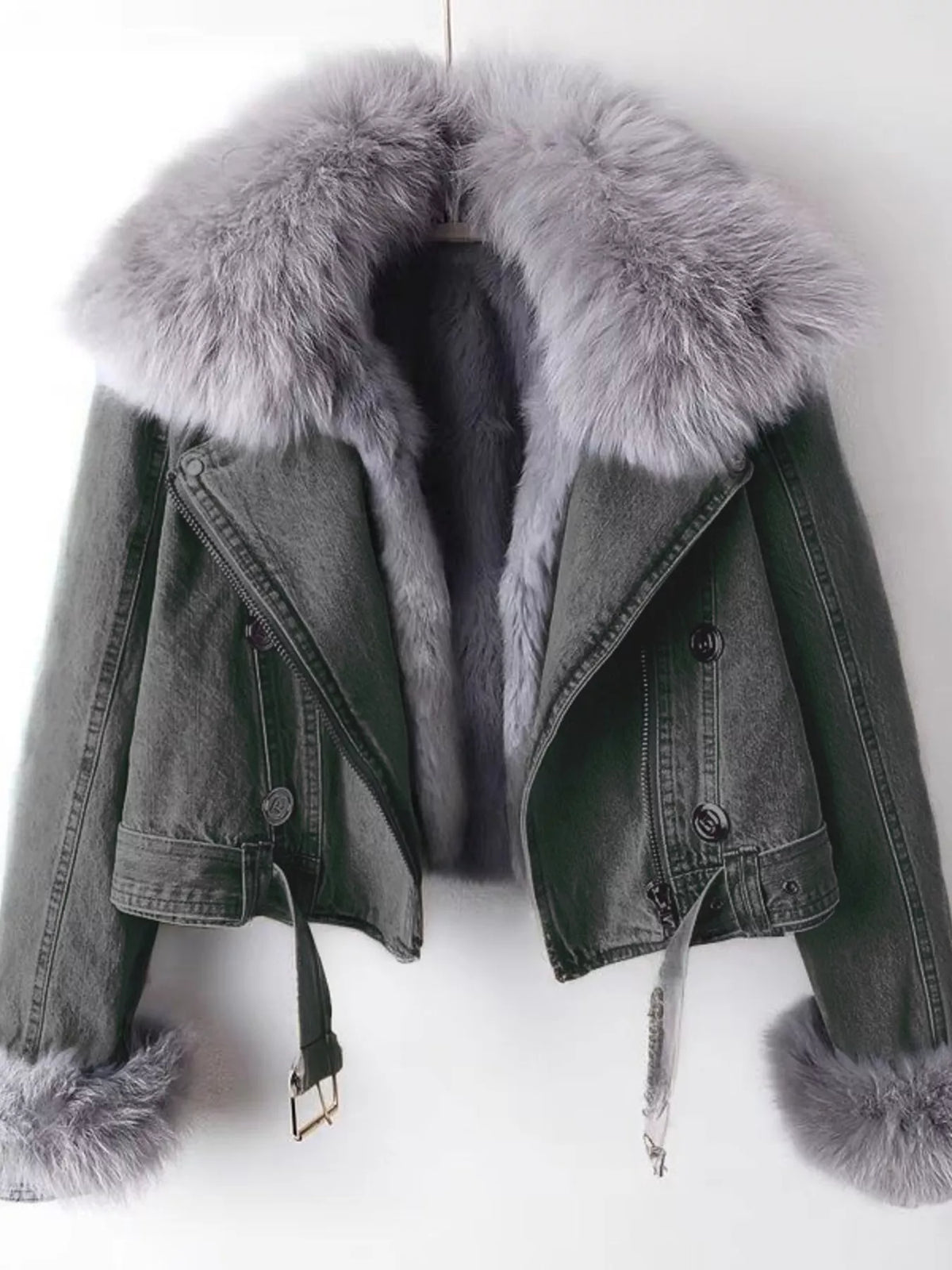 Full Size Faux Fur Collar Denim Jacket Plus (13)