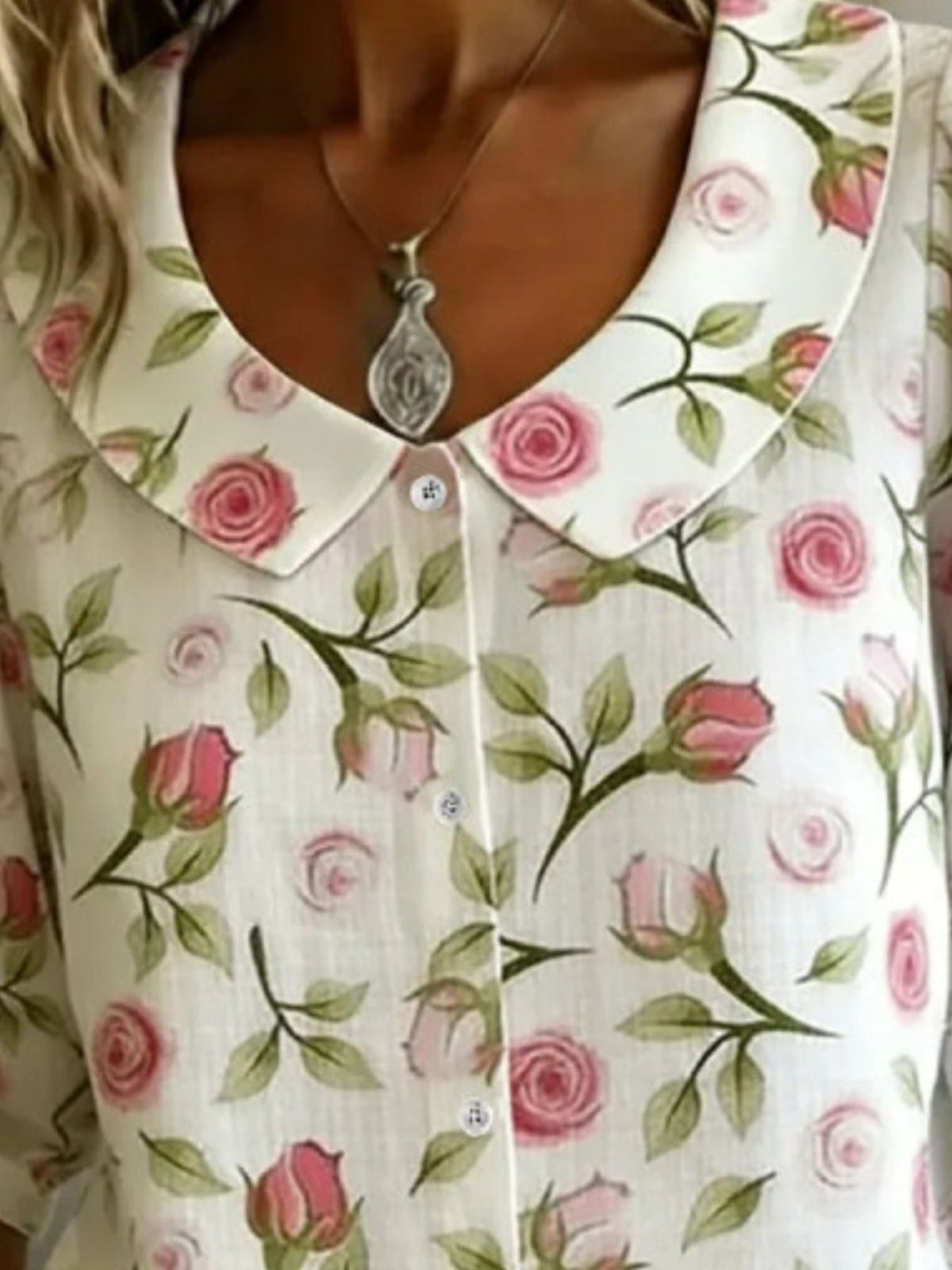 Floral Print Peter Pan Collar Shirt (2)