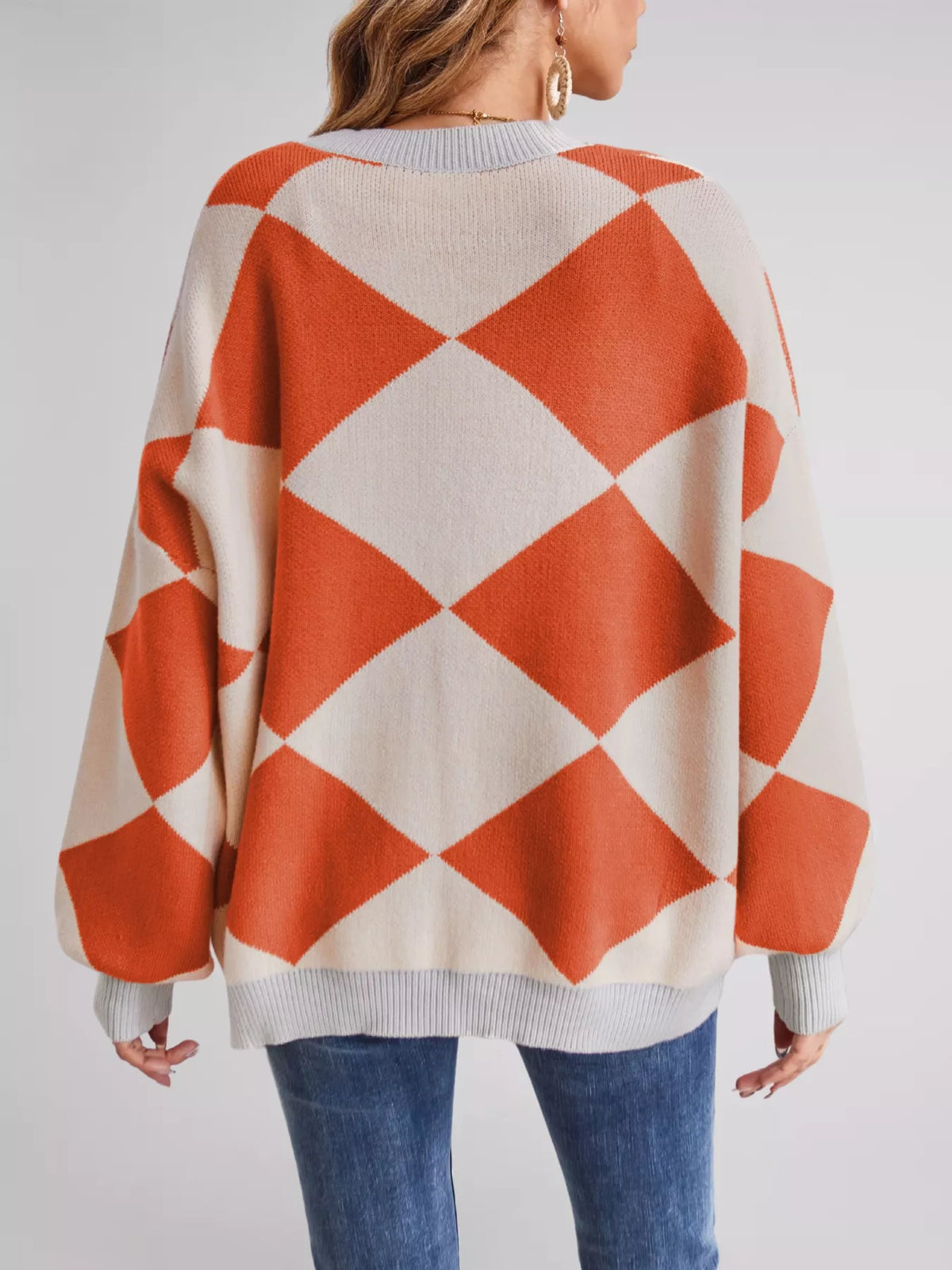 Diamond Pattern Button-up Knit Cardigan (24)