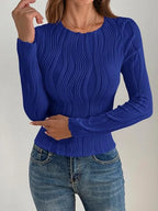 Textured Round Neck Long Sleeve Top (21)