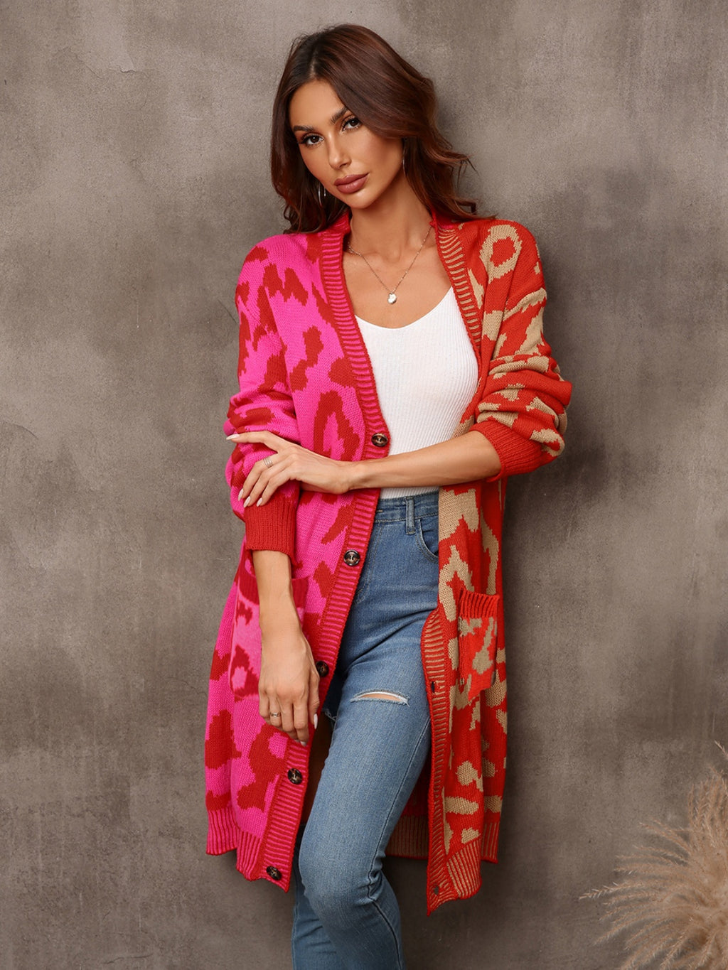 Leopard Button Down Longline Cardigan (5)