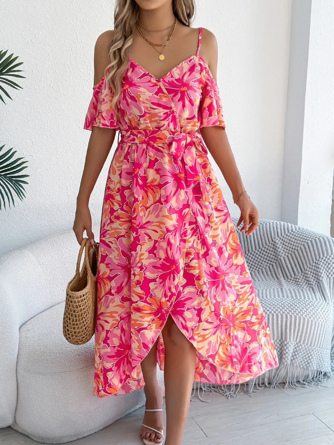 Printed Cold Shoulder Midi Cami Dress (9)
