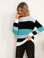 Striped Round Neck Dropped Shoulder Sweater (15)