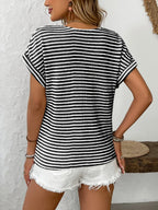 Striped V-neck Short Sleeve T-shirt (2)