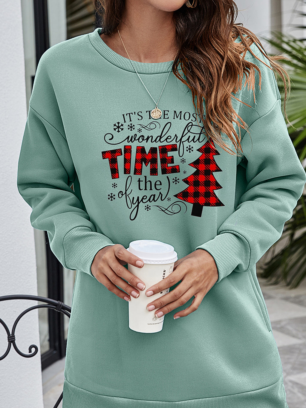 Christmas Tree Graphic Drop Shoulder Sweatshirt (12)