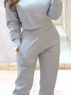 Casual Chic Cropped Sweatshirt Jogger Set (14)