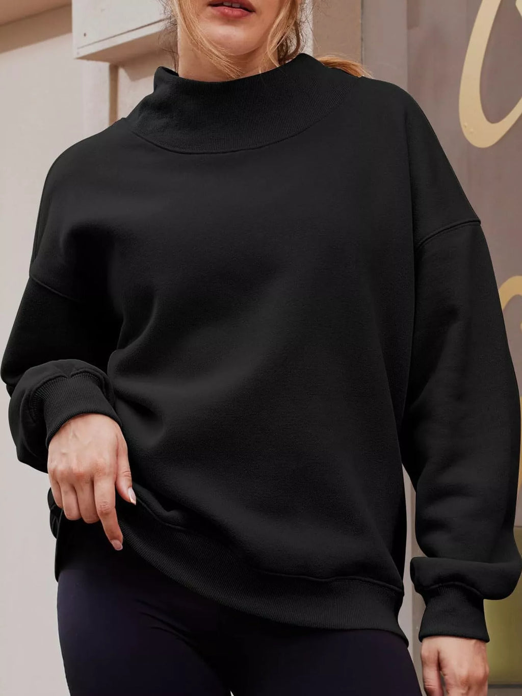 Oversized Mock Neck Long Sleeve Sweatshirt (16)