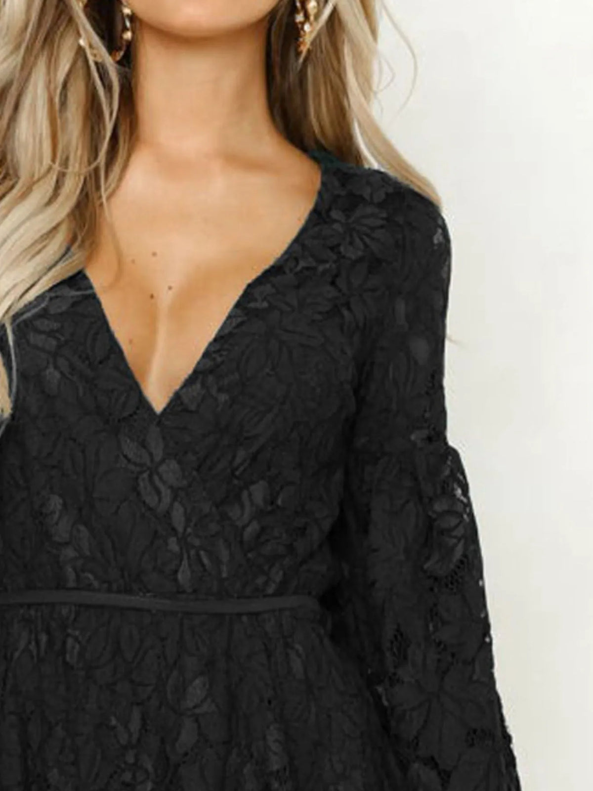 Lace V-neck Long Sleeve Mini Dress (9)