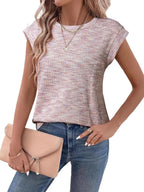 Round Neck Knit Cap Sleeve Top (3)