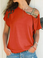 Asymmetrical Neck Short Sleeve T-shirt (8)
