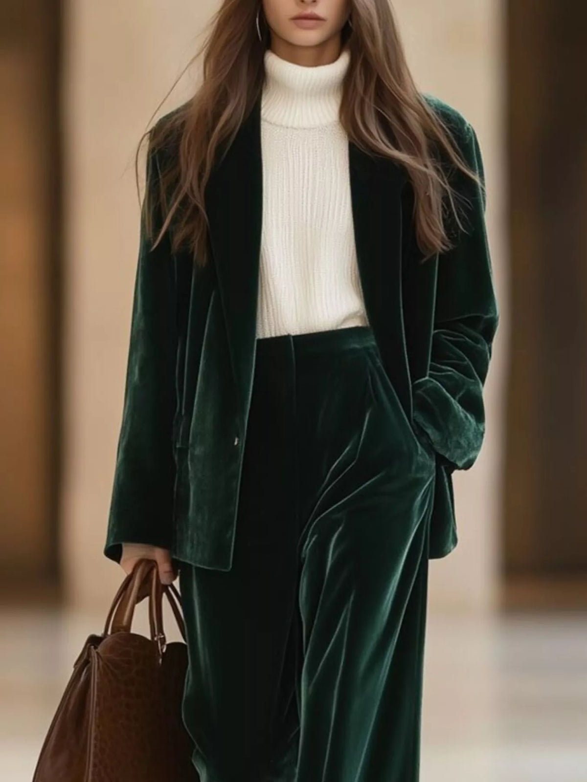 Velvet Blazer Wide-leg Pants Two-piece Set (10)