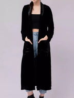 Velvet Lapel Collar Longline Coat (7)