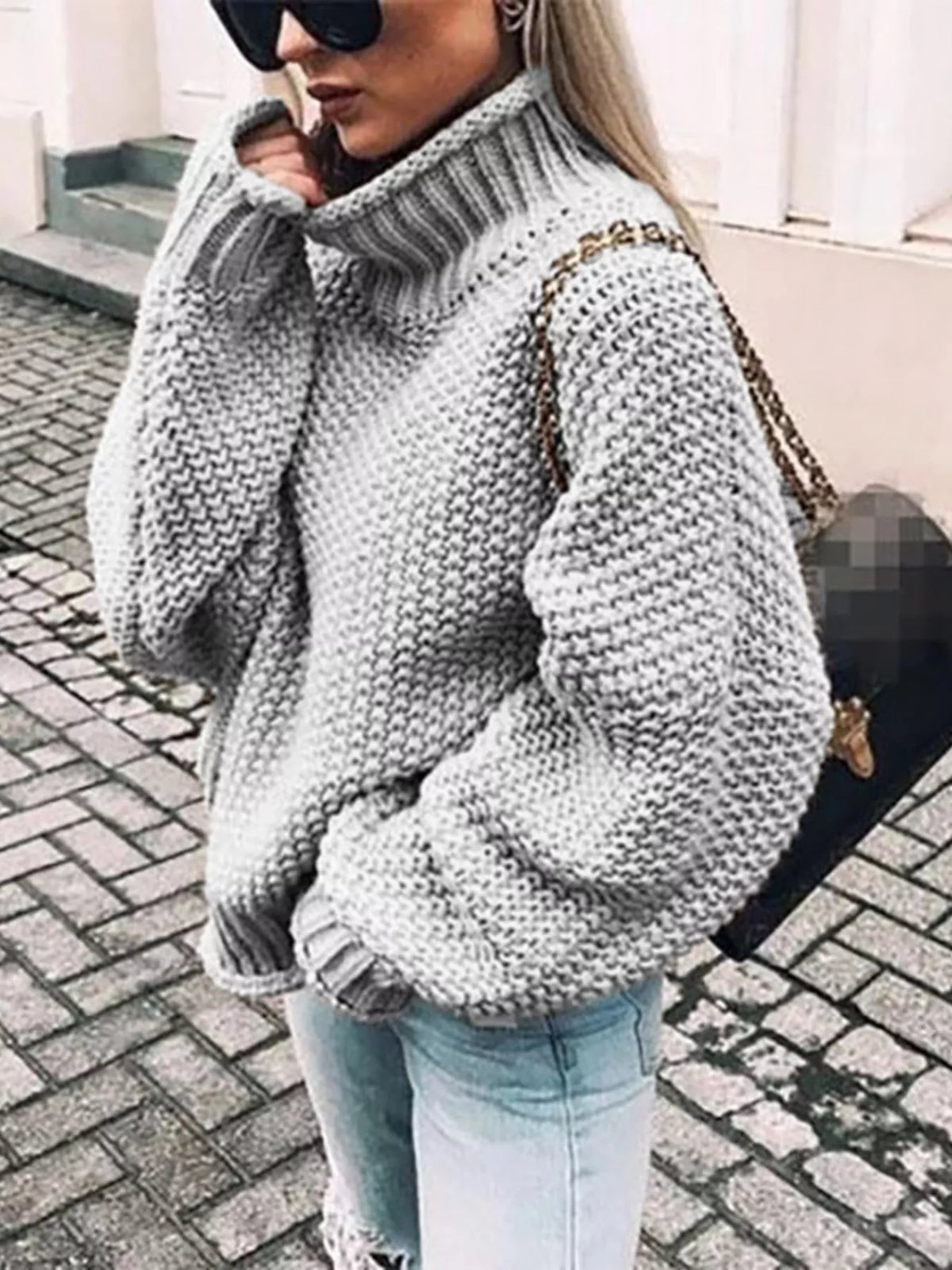 Chunky Knit Turtleneck Sweater (7)