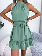 Halter Neck Ruffle Hem A-line Dress (4)