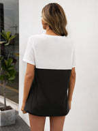 Block V-neck Short Sleeve Tee (2)