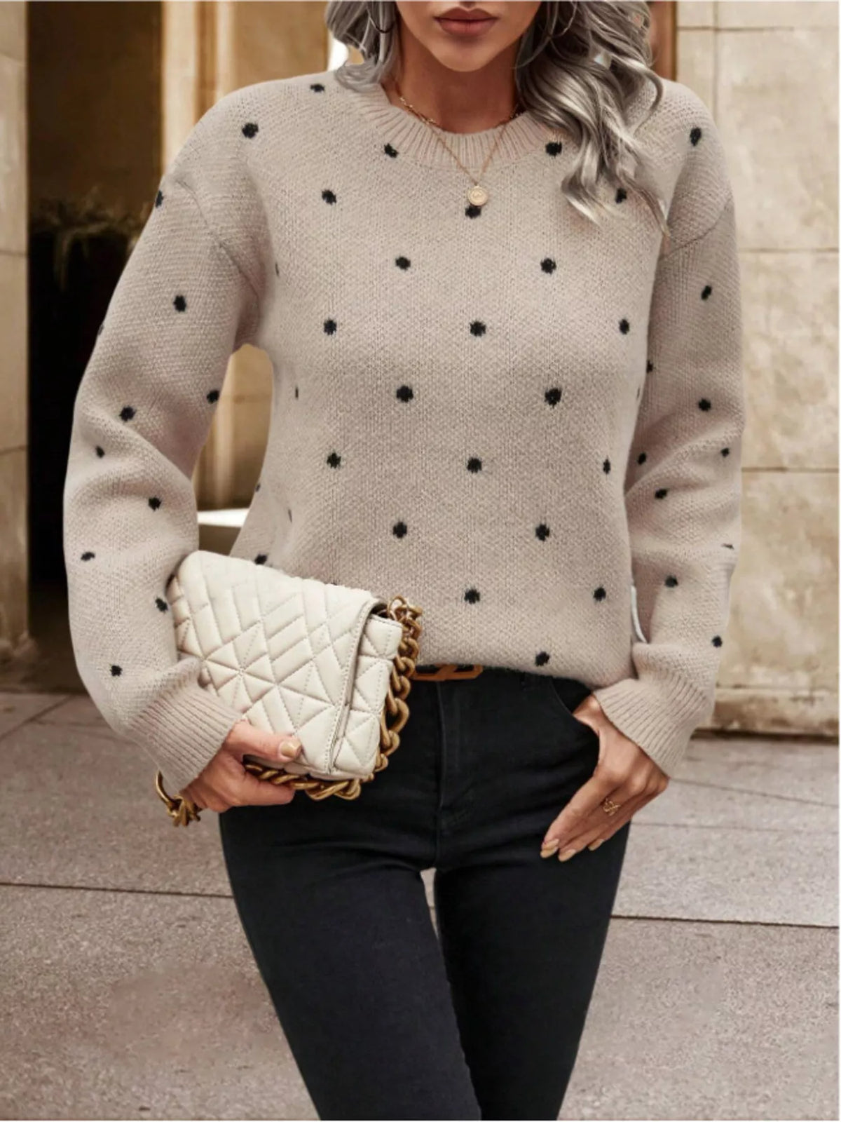 Polka Dot Long Sleeve Sweater (2)