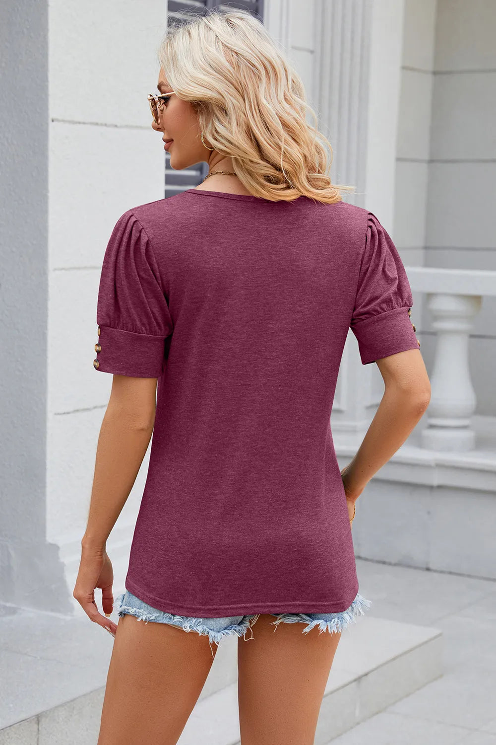 Round Neck Puff Sleeve T-shirt (15)