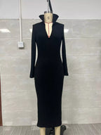 Ribbed Knit V-neck Sweater Dress (6)