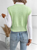 Full Size Button Up V-neck Sweater Vest (6)