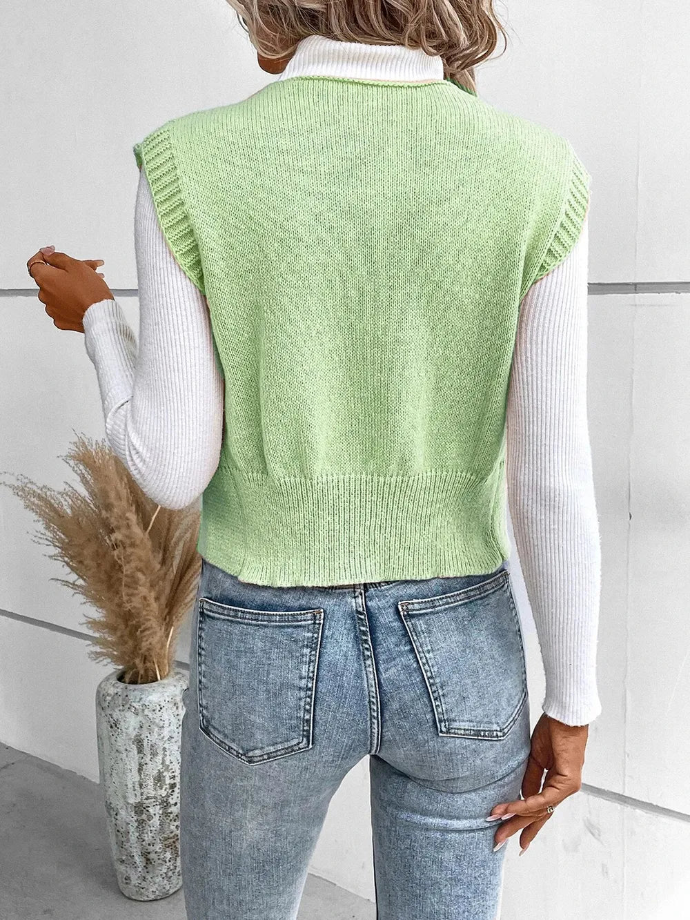 Full Size Button Up V-neck Sweater Vest (6)