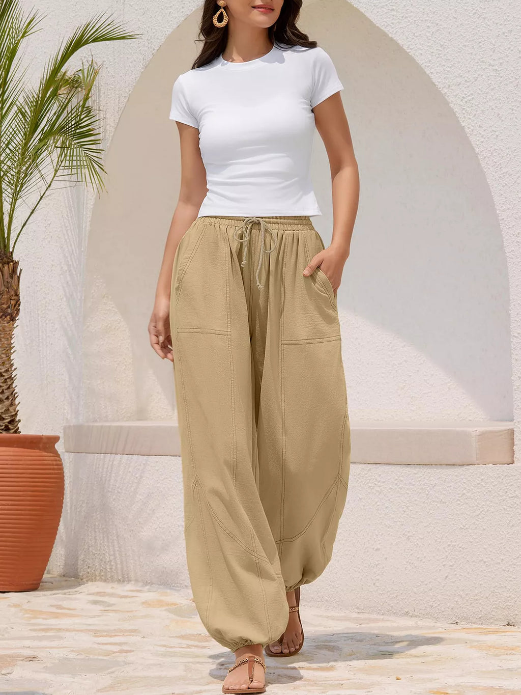 Casual Loose Fit Drawstring Waist Harem Joggers (14)