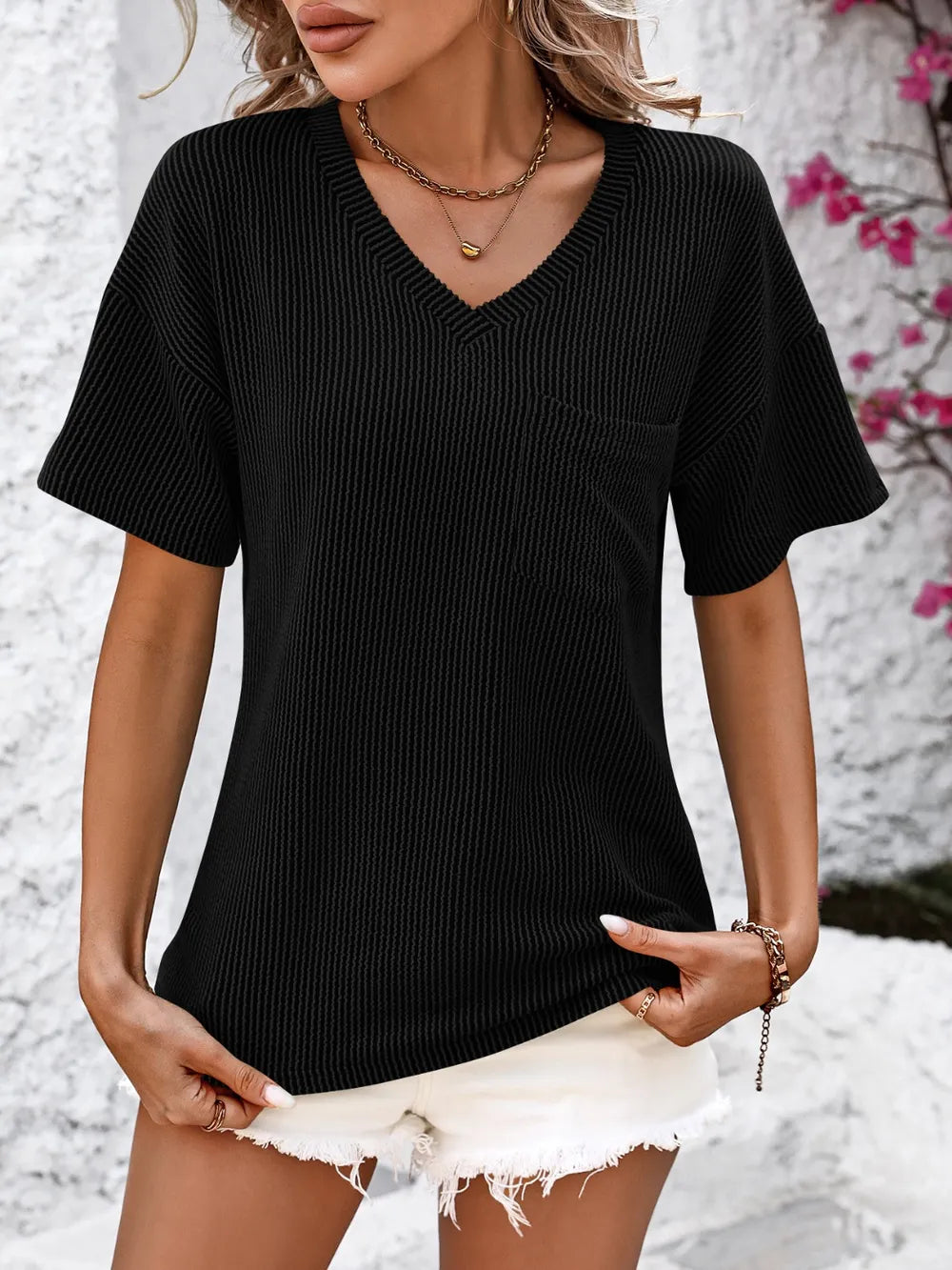 V-neck Dropped Shoulder T-shirt (14)
