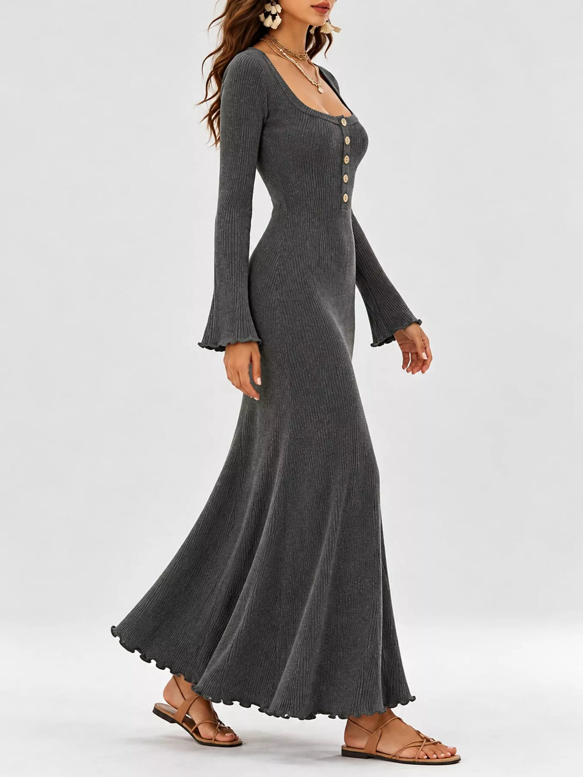 Button-front Ribbed Knit Maxi Dress (19)