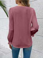V-neck Lace Detail Flounce Sleeve Blouse (8)