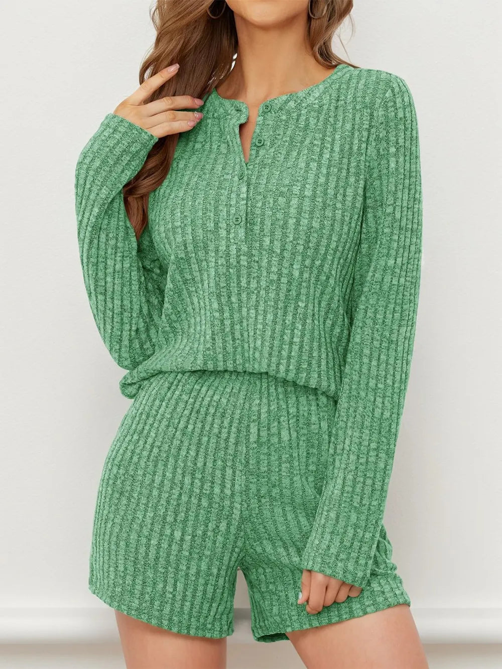 Ribbed Round Neck Top Shorts Set (21)