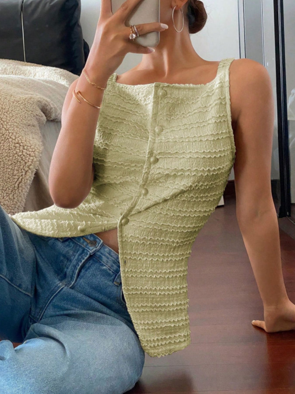 Textured Button-front Tank (2)