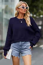 Round Neck Drop Shoulder Long Sleeve Sweater (8)