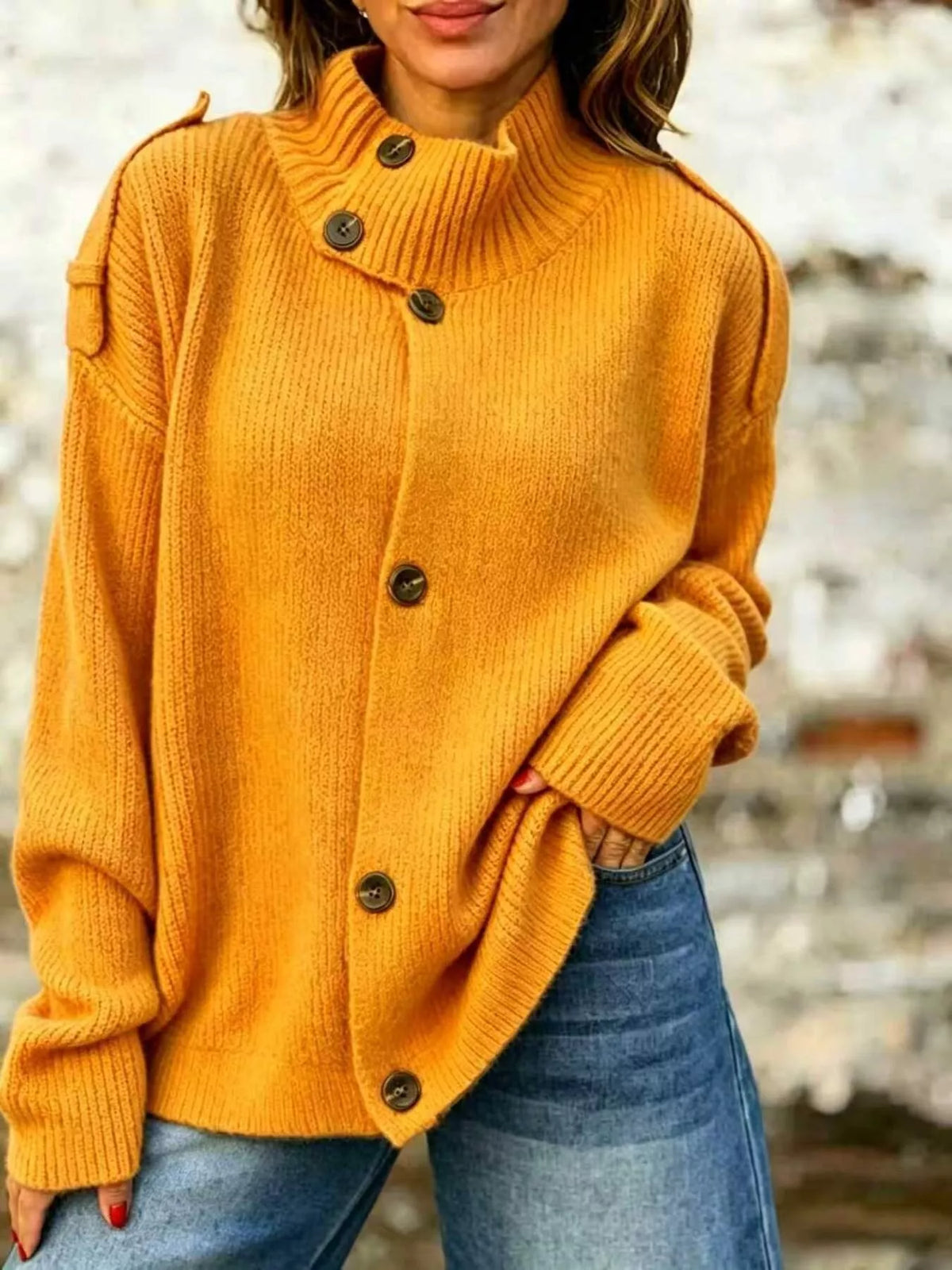 Full Size Button-up Mock Neck Cardigan Plus (11)