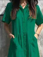 Button Front Short Sleeve Midi Dress (12)