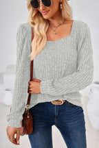 Ribbed Square Neck Long Sleeve T-shirt (15)
