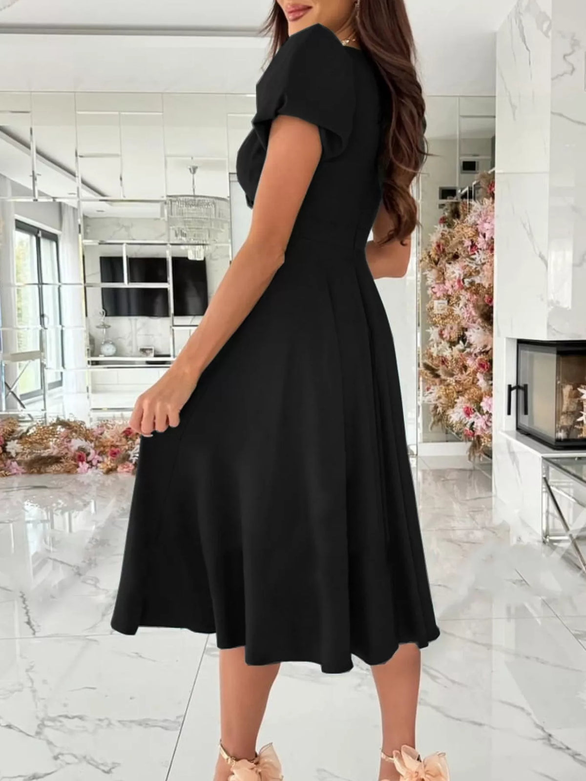 Surplice Puff Sleeve Midi Dress (5)
