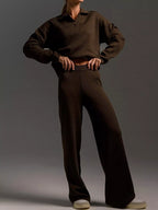Polo Collar Top Wide-leg Pants Set (31)