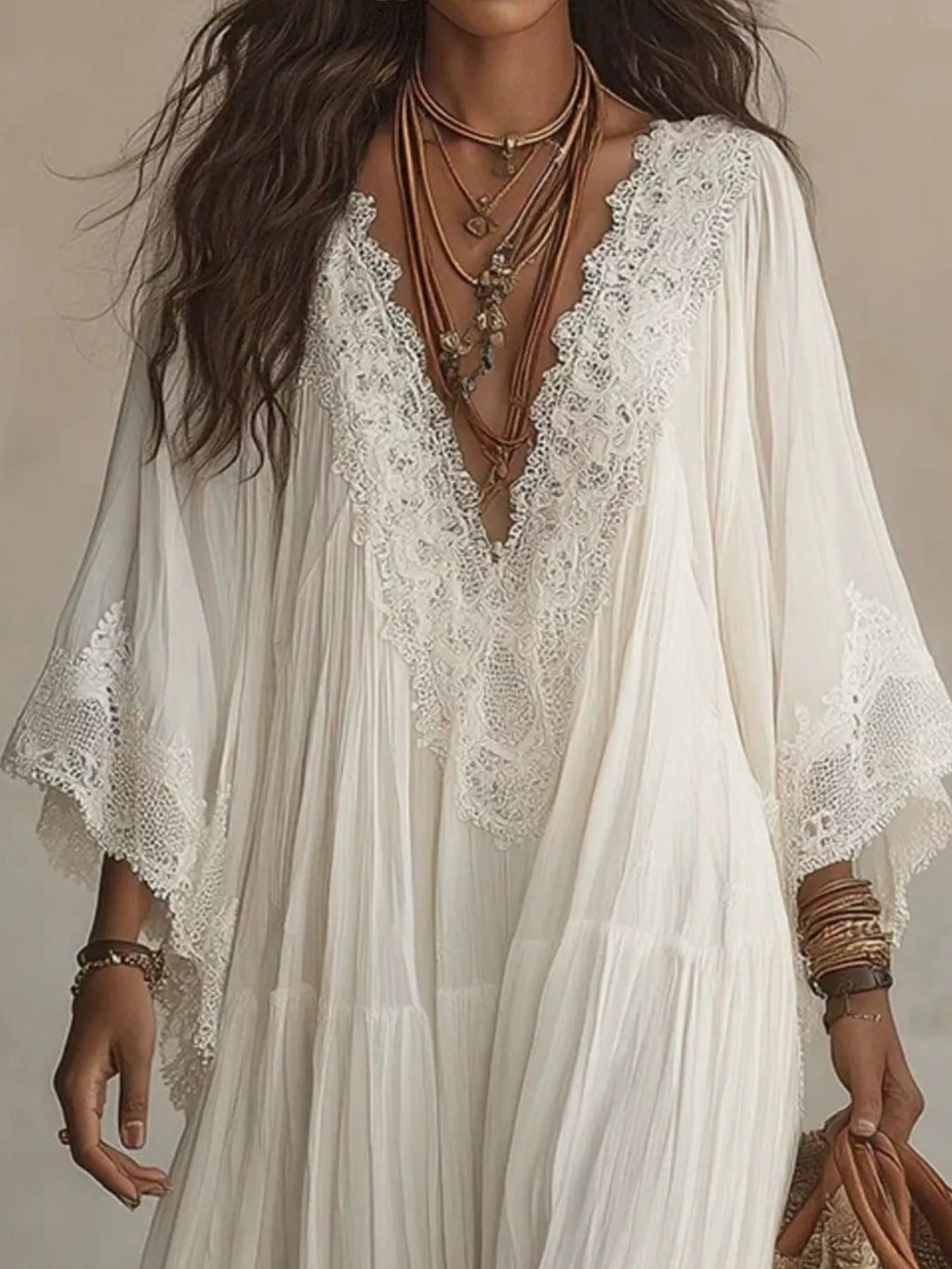 Lace Trim V-neck Maxi Dress (3)