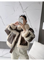 Sense Fox Fur Stitching Leather Coat photo 7